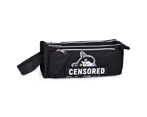 Пенал "Censored" 21x10x7,5 см, прямоугольный для 60 предметов, плотный износостойкий полиэстер с водоотталкивающей пропиткой, 2 отделения на молнии, наружный объемный карман на молнии, отделение с органайзером, с аппликацией из каучука, с ручкой