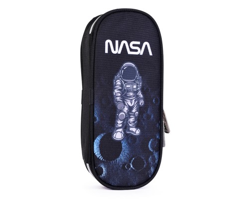Пенал "NASA" 21x8x5 см, овальный для 50 предметов, с внутренним органайзером-створкой, плотный износостойкий полиэстер с водоотталкивающей пропиткой, на молнии