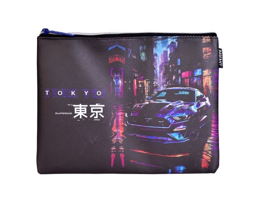 Папка для тетрадей "Label. Tokyo Drift" A5 (27x20,5x1 см) на молнии сверху, искусственная кожа до -40C с антивандальной фактурой, с подкладом
