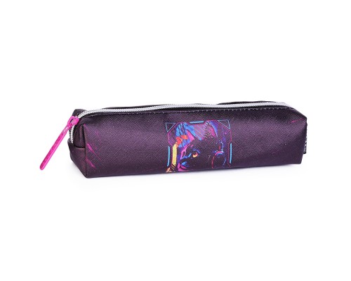 Пенал "Label. Cyber Cat" 21x4x4 см, прямоугольный для 40 предметов, на молнии, искусственная кожа до -40C с антивандальной фактурой, с подкладом