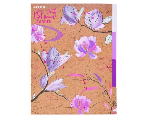 Папка-уголок c 3-мя отделениями "Bloom Garden" A4 (230x310 мм) 180 мкм, фактура крафт-имитация с рисунком, тиснение фольгой, индивидуальная маркировка