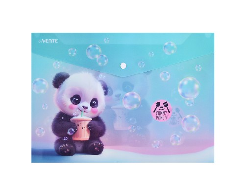 Папка-конверт на кнопке "Yummy Panda" A4 (330x235 мм) 180 мкм, матовая полупрозрачная с рисунком, с искрящейся фактурой, индивидуальная маркировка