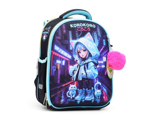 Рюкзак "Junior. Korokoro" школьный жесткий 35x27x13 см (14 л) вес 800 г, 1 отделение на молнии с разделителями для учебников, с органайзером, 1 отделение для формата A4, 2 боковых кармана сеточкой на резинке, эргономичная формоустойчивая спинка 