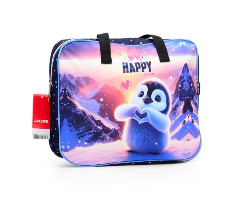 Папка для тетрадей, ИЗО и технологии "Happy Pinguin" A4 (36x28x8 см) плотный износостойкий полиэстер с водоотталкивающей пропиткой, с каучуковой аппликацией, с текстильным расширением 8 см, на молнии сверху, каучуковая аппликация, с внутренним к