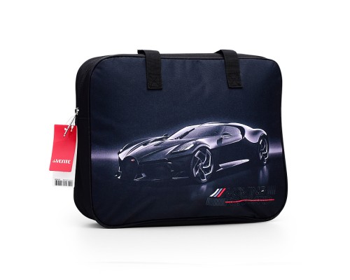Папка для тетрадей, ИЗО и технологии "Luxury Car" A4 (36x28x8 см) плотный износостойкий полиэстер с водоотталкивающей пропиткой, с каучуковой аппликацией, с текстильным расширением 8 см, на молнии сверху, каучуковая аппликация, с внутренним карм