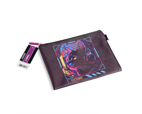 Папка для тетрадей "Label. Cyber Cat" A5 (27x20,5x1 см) на молнии сверху, искусственная кожа до -40C с антивандальной фактурой, с подкладом