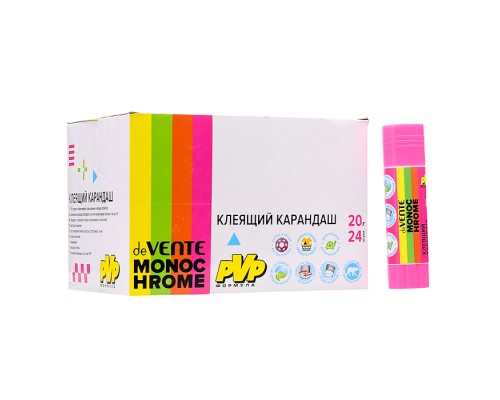 Клеящий карандаш PVP основа "MonoChrome" 20 г в картонном дисплее с пластиковым поддоном, ассорти 4 неоновых цвета корпуса