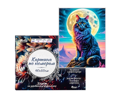 Картина по номерам 40х50 "Космическая кошка" со светящейся краской (22 цв.)