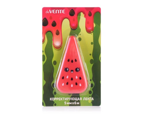Корректирующая лента "Watermelon" 5 ммx06 м, красный непрозрачный корпус, фронтальный аппликатор, в картонном блистере