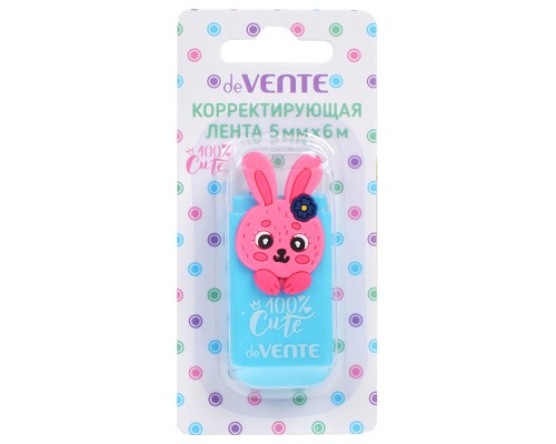 Корректирующая лента "Cute. Rabbit" 5 ммx06 м, голубой непрозрачный корпус, фронтальный аппликатор, в картонном блистере