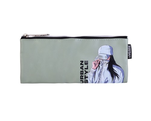Пенал "Urban Style" 21,5x9x1 см, плоский для 35 предметов, на молнии, матовая антивандальная искусственная кожа до -40C, аппликация из искусственной кожи, с подкладом