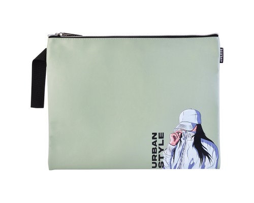 Папка для тетрадей "Urban Style" A4 (34x25x1см) на молнии сверху, матовая антивандальная искусственная кожа до -40C, аппликация из искусственной кожи, с подкладом