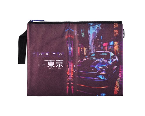 Папка для тетрадей "Label. Tokyo Drift" A4 (34,5x25,5x1,5 см) на молнии сверху, с ручкой, искусственная кожа до -40C с антивандальной фактурой, с подкладом