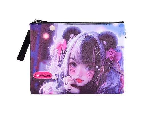 Папка для тетрадей "I Love Anime" A4 (34,5x25,5x1,5 см) на молнии сверху, с ручкой, матовая антивандальная искусственная кожа, с подкладом