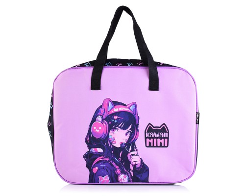 Папка для тетрадей, ИЗО и технологии "Kawaii Mimi" A4 (36x28x8 см) плотный износостойкий полиэстер с водоотталкивающей пропиткой, с каучуковой аппликацией