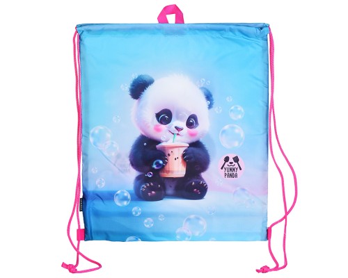 Сумка для сменной обуви "Yummy Panda" 40x47 см, водоотталкивающая ткань, на веревочной завязке, с вставкой из пластиковой сетки для вентиляции, с петлей для повеса и переноски