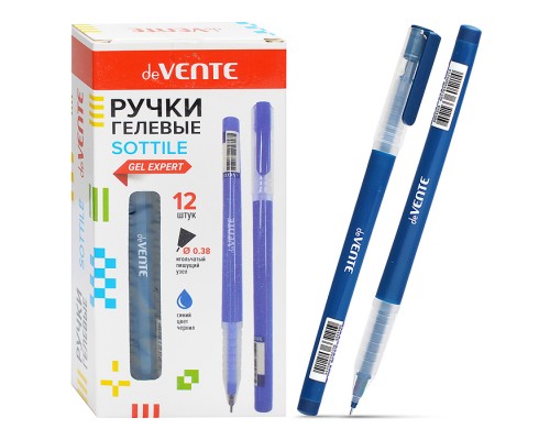Ручка гелевая "Sottile" d=0,38 мм, синий корпус с полупрозрачной матовой грип-зоной, сменный стержень, индивидуальная маркировка, синяя