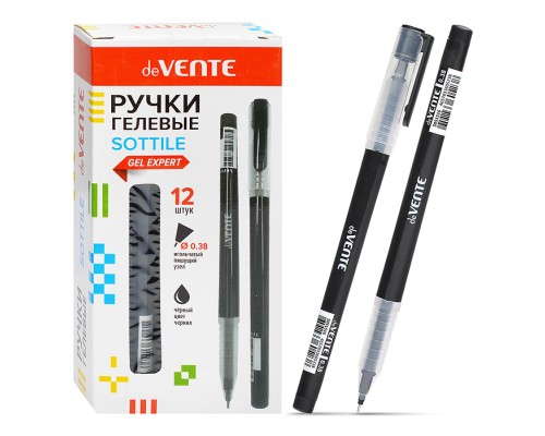 Ручка гелевая "Sottile" d=0,38 мм, черный корпус с полупрозрачной матовой грип-зоной, сменный стержень, индивидуальная маркировка, черная