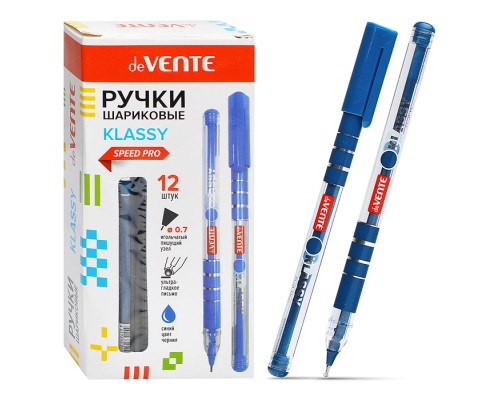 Ручка шариковая "Klassy" серия Speed Pro, d=0,7 мм, ультра гладкое письмо, чернила на масляной основе, игольчатый пишущий узел, синяя, в картонной коробке