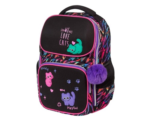 Ранец "Smart. Funny Cats" школьный жесткий 37x28x14 см (14 л) вес 800 г, 1 отделение на замке с карманом для учебников, 2 передних кармана на молнии, 2 боковых кармана на резинке с расширением, эргономичная формоустойчивая вентилируемая спинка и