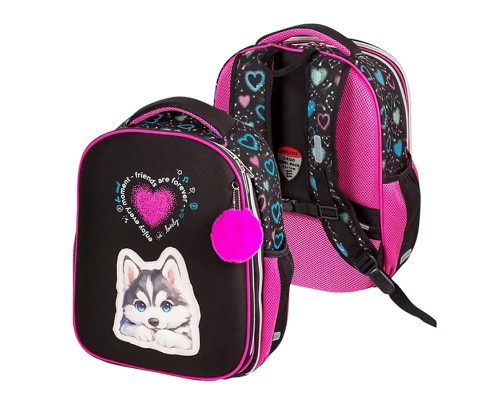 Рюкзак "Choice Lite. Cute Husky" школьный жесткий 38x29x17 см (17 л) вес 800 г, 1 отделение на молнии с разделителями для учебников, 1 отделение с органайзером, 2 боковых кармана сеткой на резинке
