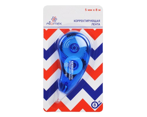Корректирующая лента 5 ммx08 м, регулировка натяжения ленты, прозрачный корпус ассорти, фронтальный аппликатор, в картонном блистере