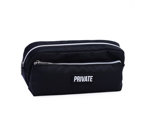Пенал "Private" 21x9x4 см, прямоугольный для 60 предметов, текстильный, на молнии, внешний съемный прямоугольный для 60 предметов пенал 20x6x3 см, крепится на липучке, с каучуковой аппликацией, черный