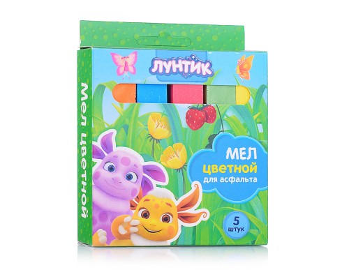 Мел цветной Лунтик, для асфальта, Jumbo, 5 шт. в картонной упаковке с европодвесом