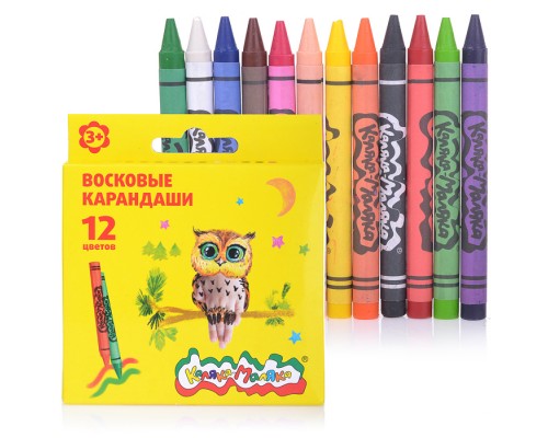 Карандаши восковые 12 цв. круглые диаметр 8 мм 3+
