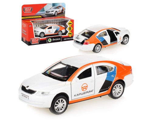 Машина металл Skoda Octavia каршеринг, 12см,(откр.двери, белый) инерц., в коробке