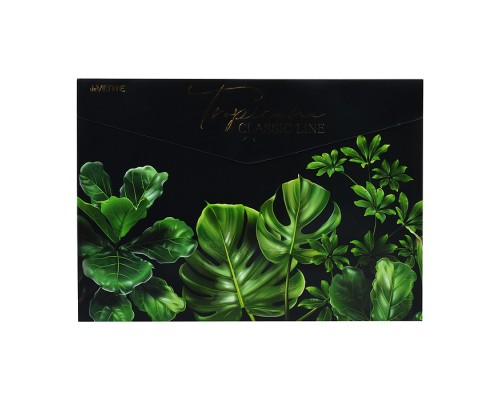 Папка-конверт на кнопке "Tropicana" A4 (335x240 мм) 180 мкм, непрозрачная с рисунком, тиснение фольгой, индивидуальная маркировка, 2 дизайна ассорти