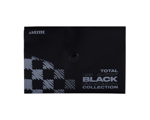 Папка-конверт на кнопке "TOTAL BLACK" A7 (105x74 мм) 180 мкм, непрозрачная черная с дизайном, индивидуальная маркировка
