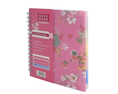 Тетрадь 120л., А5, клетка, Alingar "Flowers", гребень, пластиковая обложка, цветные пластиковые разделители, ассорти 4 цвета