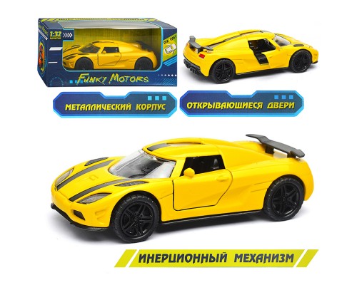 Жёлтая инерционная машинка для гонок die-cast, 1:32, открывающиеся двери,