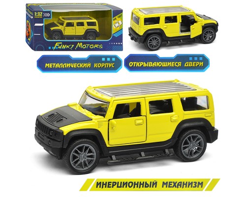Жёлтая инерционная машинка Сафари die-cast,1:32, открывающиеся двери