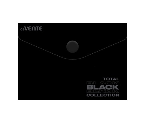 Папка-конверт на кнопке "TOTAL BLACK" A7 (105x74 мм) 180 мкм, непрозрачная черная с дизайном, индивидуальная маркировка