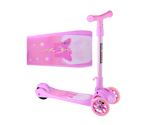 Самокат 3-х кол., розовый, светящиеся колёса, PVC, ABEC 7, в коробке