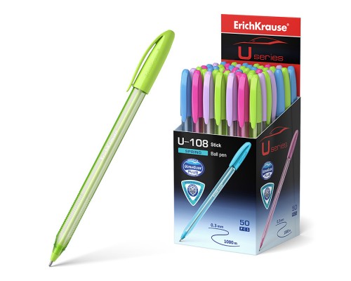 Ручка шариковая U-108 Spring Stick 1.0, Ultra Glide Technology, цвет чернил синий (в коробке по 50 шт.)