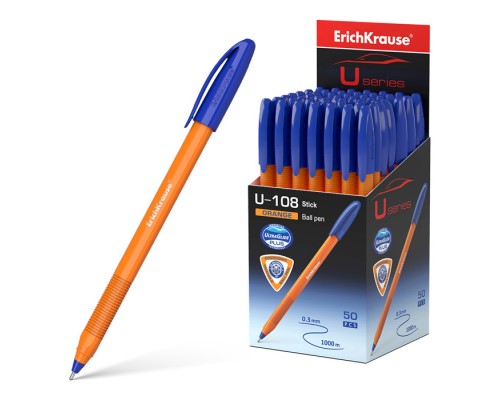 Ручка шариковая ErichKrause® U-108 Orange Stick 1.0, Ultra Glide Technology, цвет чернил синий