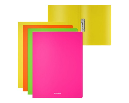 Папка с боковым зажимом пластиковая Matt Neon, A4, ассорти (в пакете по 4 шт.)
