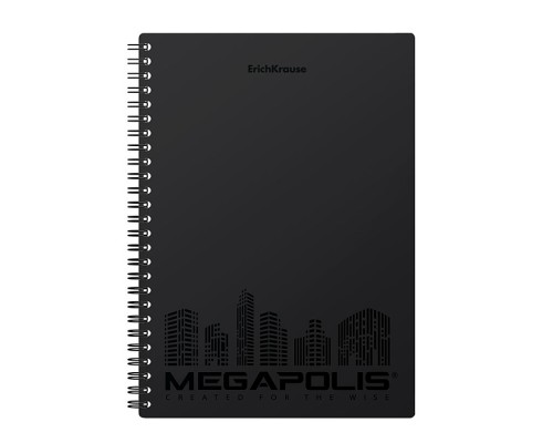 Тетрадь 80 л. клетка, MEGAPOLIS®, черный, А5, с пластиковой обложкой, на спирали