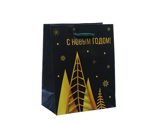 Пакет подарочный "Золотистые ели" 11,5х14,5х6см(S)