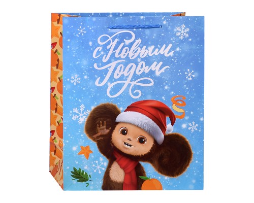 Пакет подарочный с глянц.лам. 26.4*32.7*13.6 см (L) Чебурашка в колпаке, 157 г