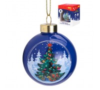 Новогоднее украшение. Елочный стеклянный шар  "Яркая ёлочка", 6см (соб.разб.)