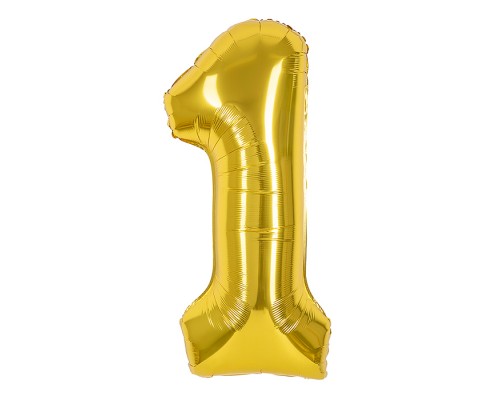 Шар (40''/102 см) Цифра, 1, Золото, 1 шт. в уп.