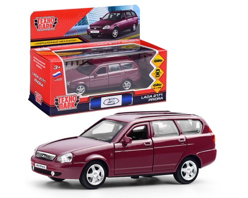 Машина металл LADA PRIORA длина 12 см, двери,багаж,инерц,бордовый, в кор.