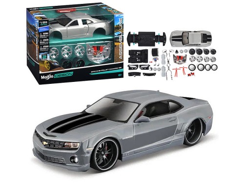 DIY машинка с отверткой die-cast 2010 Chevrolet Camaro RS, 1:24, серая с принтом, открывающиеся двери