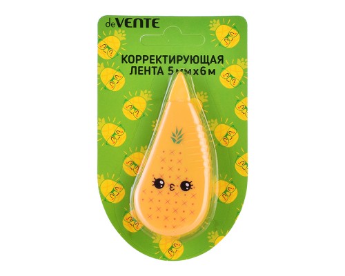 Корректирующая лента "Pineapple" 5 ммx06 м, регулировка натяжения ленты, оранжевый непрозрачный корпус, фронтальный аппликатор, в картонном блистере