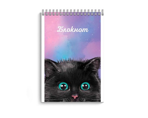Блокнот 40 л., А7 "Чёрный кот" на гребне.