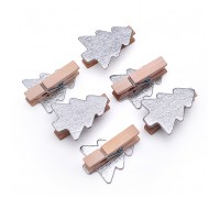 Набор новогодних украшений "Серебряные ёлочки" (6шт х 4см)